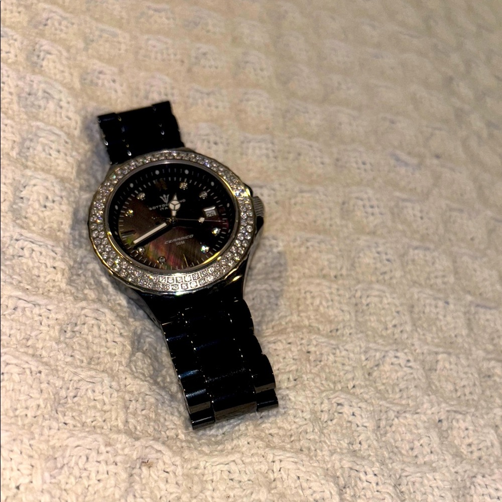 Sottomarino Italian Black Ceramic Watch with Crystal Accents - Picture 4 of 6